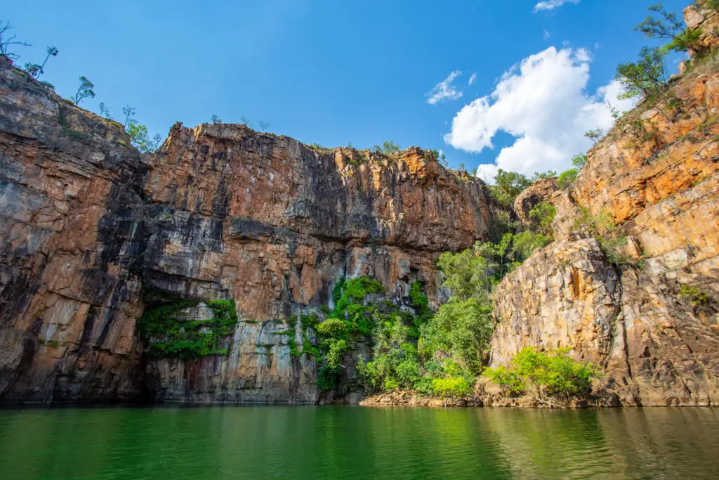 Cliffs of Nitmiluk (Katherine) Gorge carved through ancient sandstone in Northern Territory, Australia