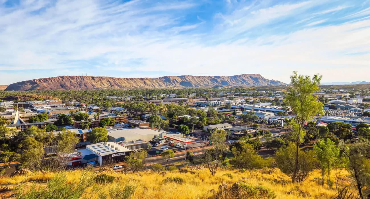 View of Alice Springs CBD from Anzac Hill with Mount Gillen in the background